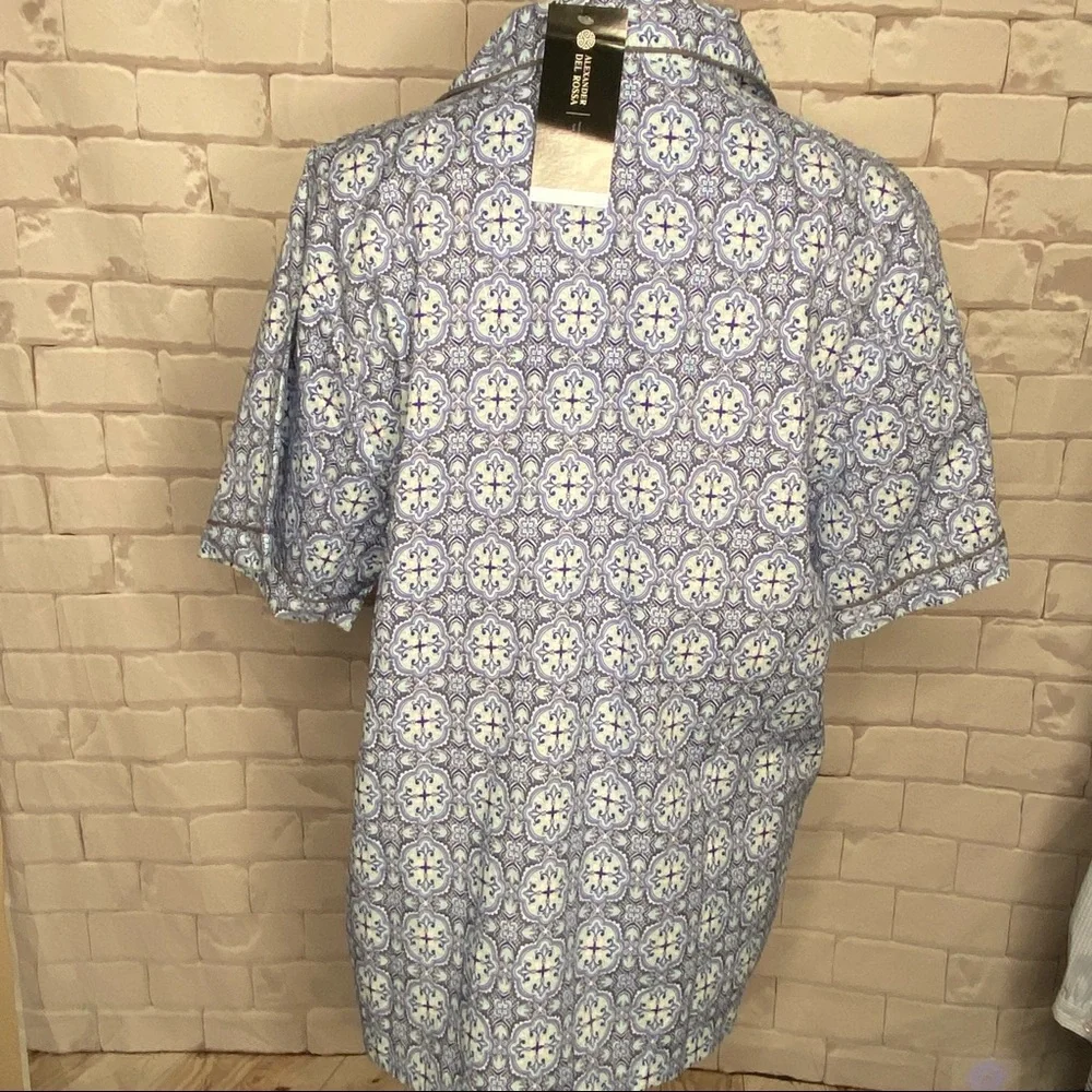 NWT Alexander Del Rossa Blue & White Print Pajama Top Size Medium